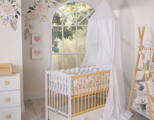 Wooden baby cot 120x60cm Leonardo white - natural wood