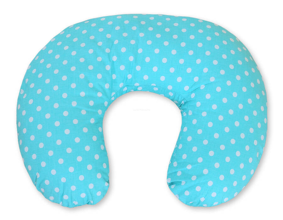 Breastfeeding Pillow Nursing Croissant Pillow, removable, Hands-Free Feeding-white dots on turquoise
