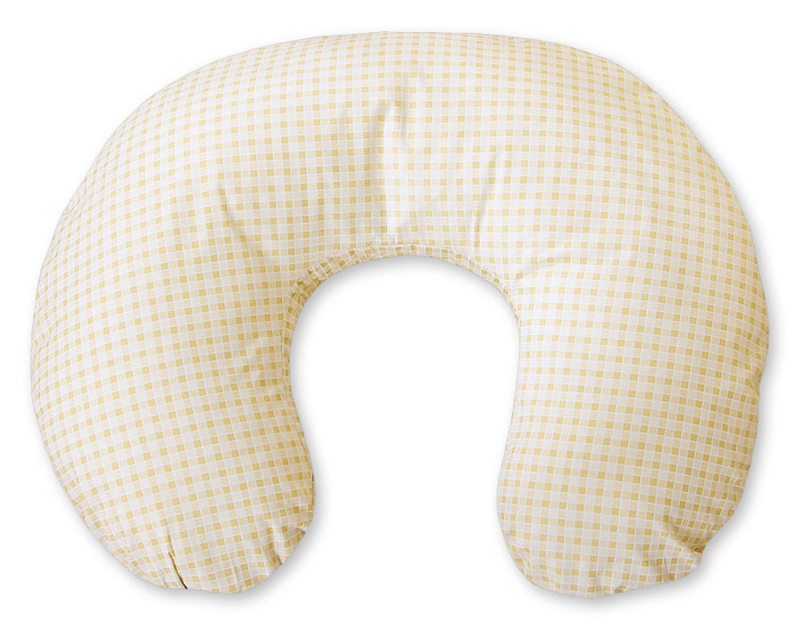 Breastfeeding Pillow Nursing Croissant Pillow, removable, Hands-Free Feeding - cream checkered
