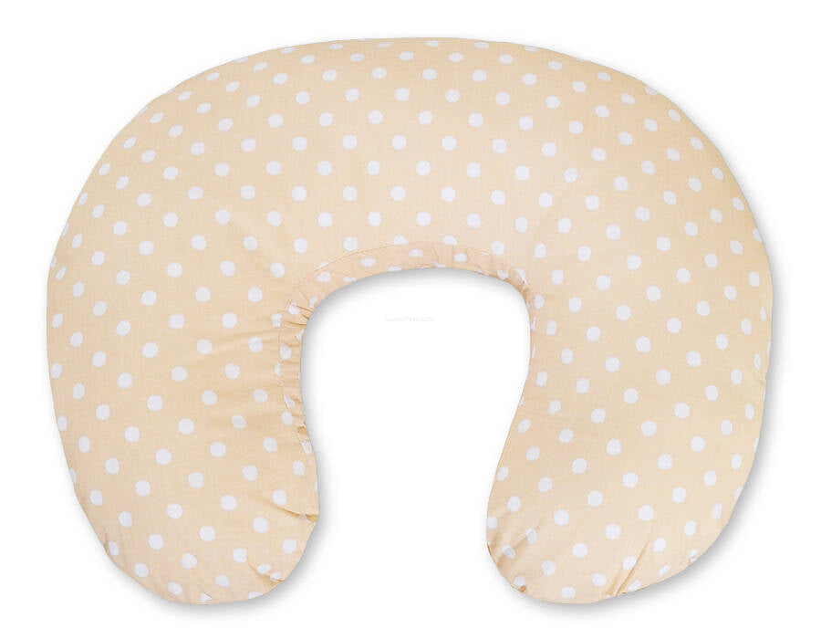 Breastfeeding Pillow Nursing Croissant Pillow, removable, Hands-Free Feeding - white dots on beige