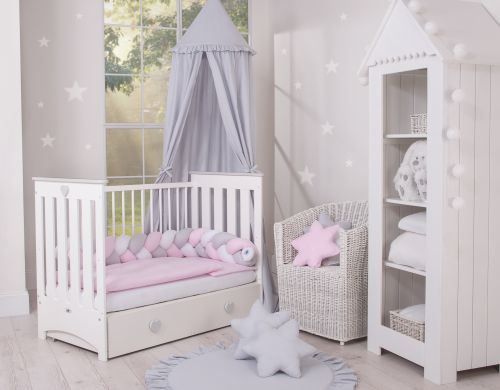 Wooden baby cot 120x60cm Lorenzo III white-grey, with teething rail