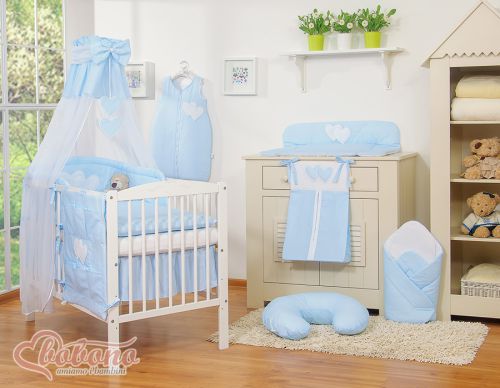 Bedding set 5-pcs 135x100 with canopy - Hanging Hearts blue strips