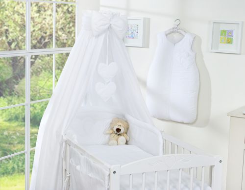 Bedding set 5-pcs 135x100 with canopy - Hanging Hearts white