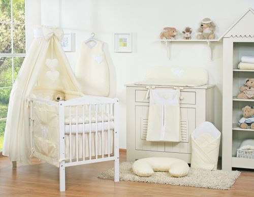 Bedding set 5-pcs 135x100 with canopy - Hanging Hearts cream