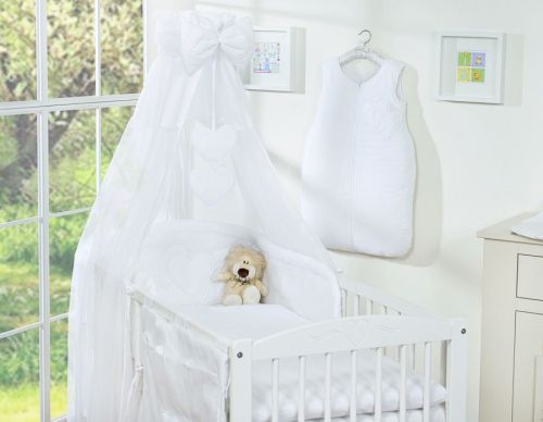 Bedding set 5-pcs 135x100 with canopy - Hanging Hearts white