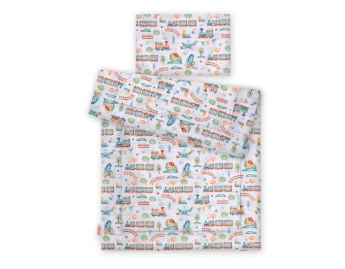 Bedding set 2-pcs with filling 135x100 cm - turquoise train