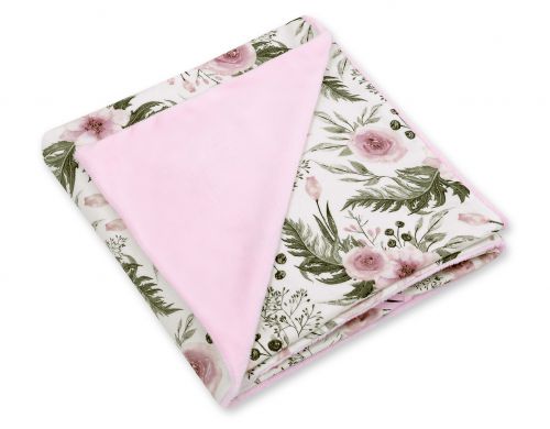 Big double-sided car seat blanket for babies - peony flower pink
