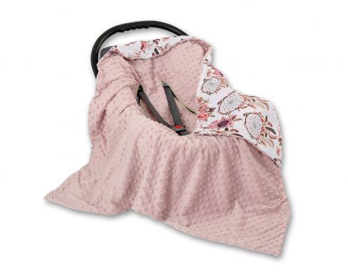 Big double-sided car seat blanket for babies - flower dream catchers/pastel pink