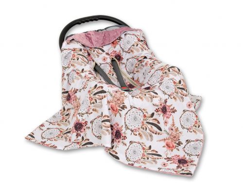 Big double-sided car seat blanket for babies - flower dream catchers/pastel violet