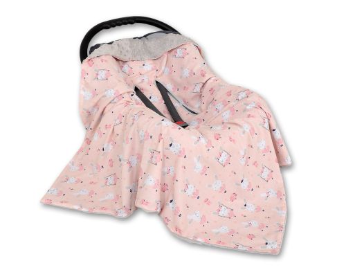 Big double-sided car seat blanket for babies - ballerinas pink/gray