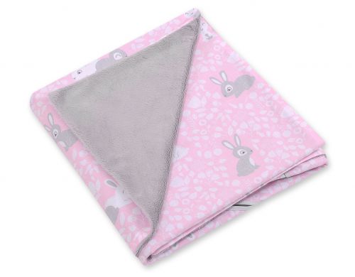 Big double-sided car seat blanket for babies - pink rabbits
