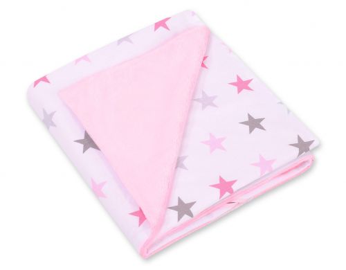 Big double-sided car seat blanket for babies - gray-pink stars