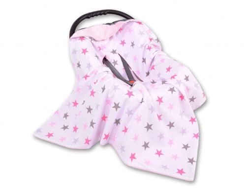 Big double-sided car seat blanket for babies - gray-pink stars