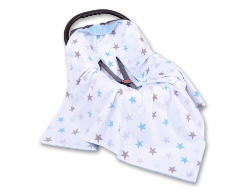 Big double-sided car seat blanket for babies- gray-blau stars