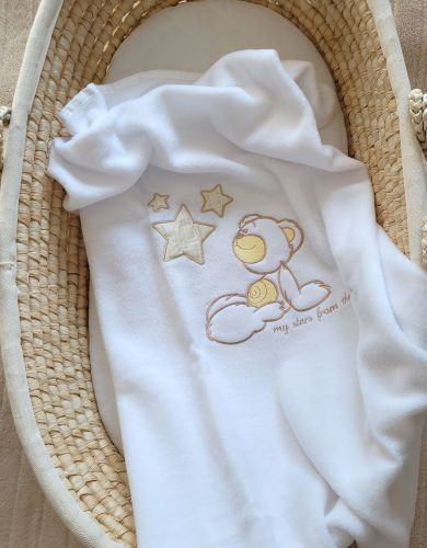 Polar fleece blanket for babies - Carlo- Teddy Bear with Stars white