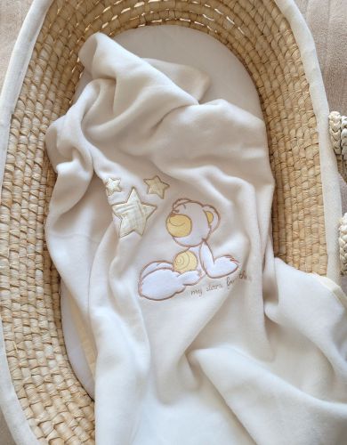 Polar fleece blanket for babies - Carlo- Teddy Bear with Stars creme