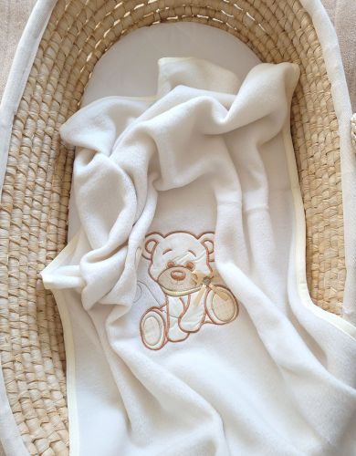 Polar fleece blanket for babies - Bear with bow cream