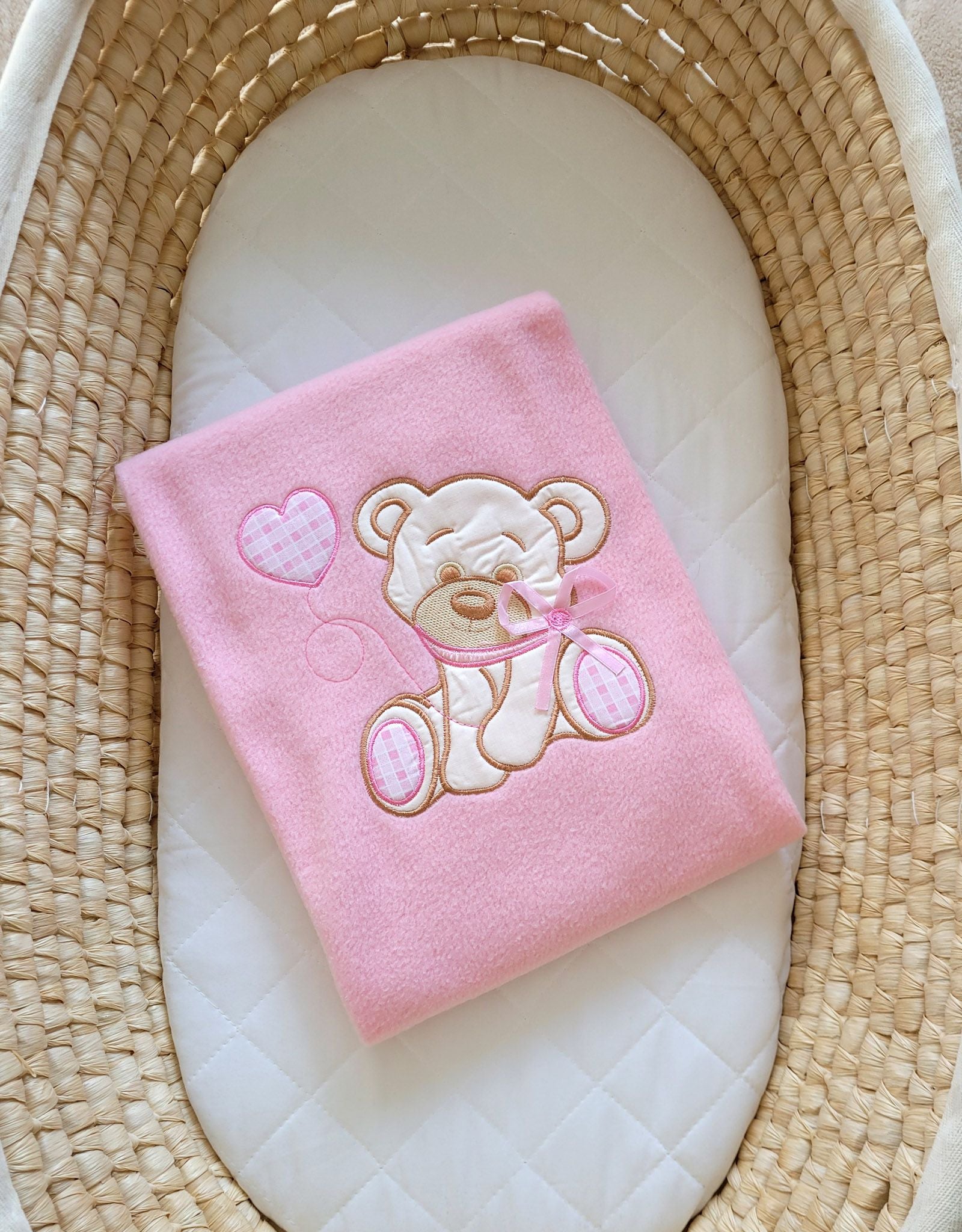 Polar fleece blanket for babies - Bear with bow pink