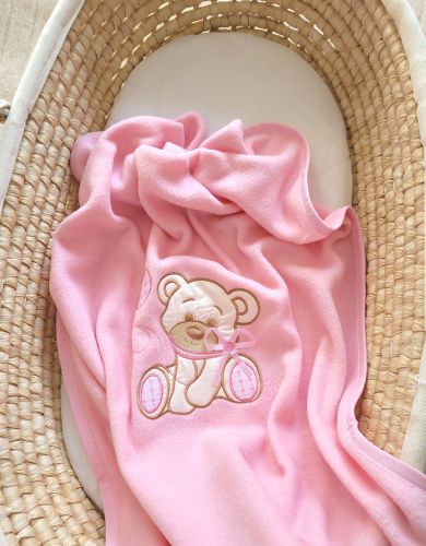 Polar fleece blanket for babies - Bear with bow pink