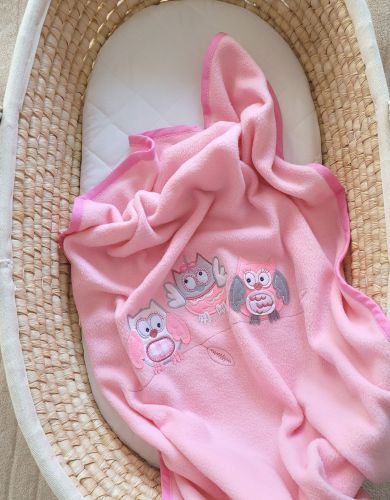 Polar fleece blanket for babies  - Owls Bigi Zibi & Adele- bright pink