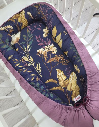 Baby nest double-sided Premium Cocoon for infants BOBONO- floristic/ retro pink