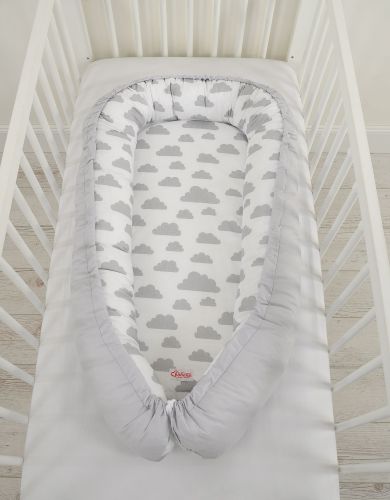 Baby nest double-sided Premium Cocoon for infants BOBONO- clouds gray/gray