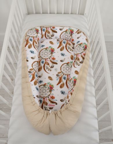 Baby nest double-sided Premium Cocoon for infants BOBONO- dream catchers white/beige