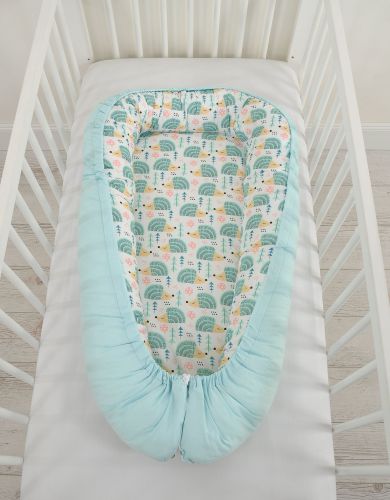 Baby nest double-sided Premium Cocoon for infants BOBONO- hedgehogs mint