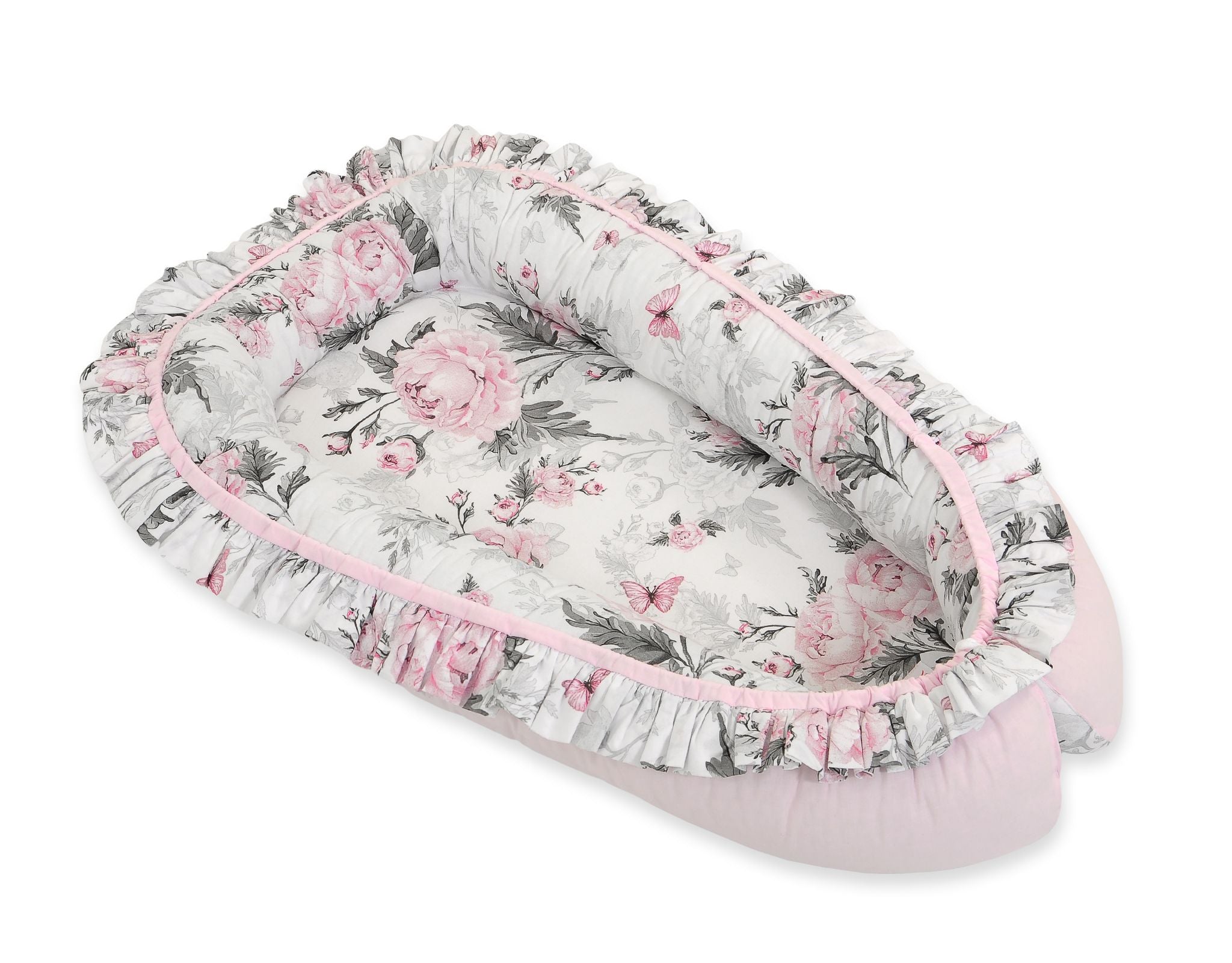 Baby nest Premium Cocoon for infants with a ruffle - Romantic peonies
