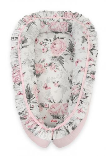 Baby nest Premium Cocoon for infants with a ruffle - Romantic peonies