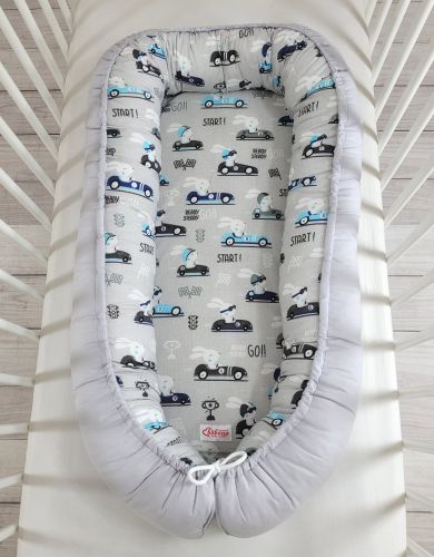Baby nest double-sided Premium Cocoon for infants BOBONO- gray rabbits