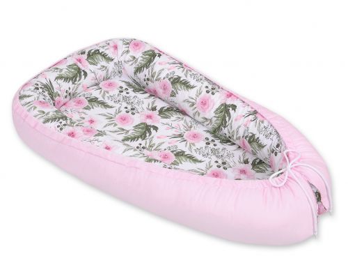 Baby nest double-sided Premium Cocoon for infants MY SWEET BABY- peony flower pink/pink