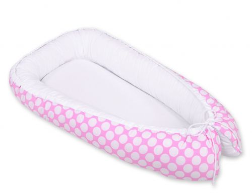 Baby nest double-sided Premium Cocoon for infants BOBONO- white dots/white