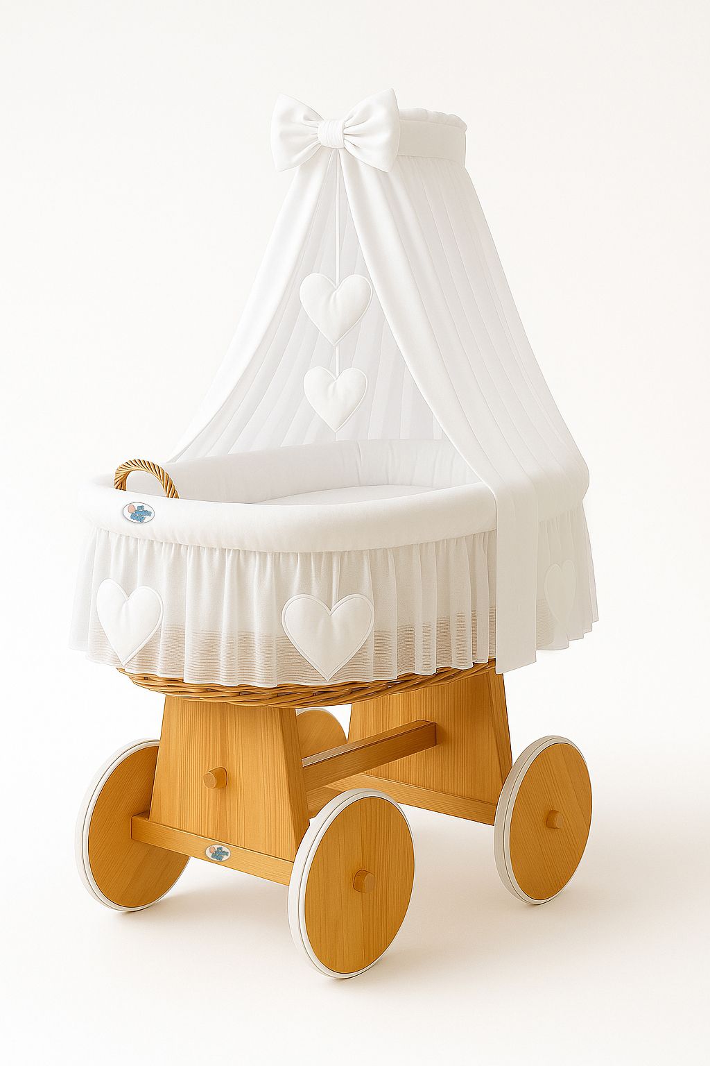Moses Basket Wicker drape crib Amelie - natural + white bedding