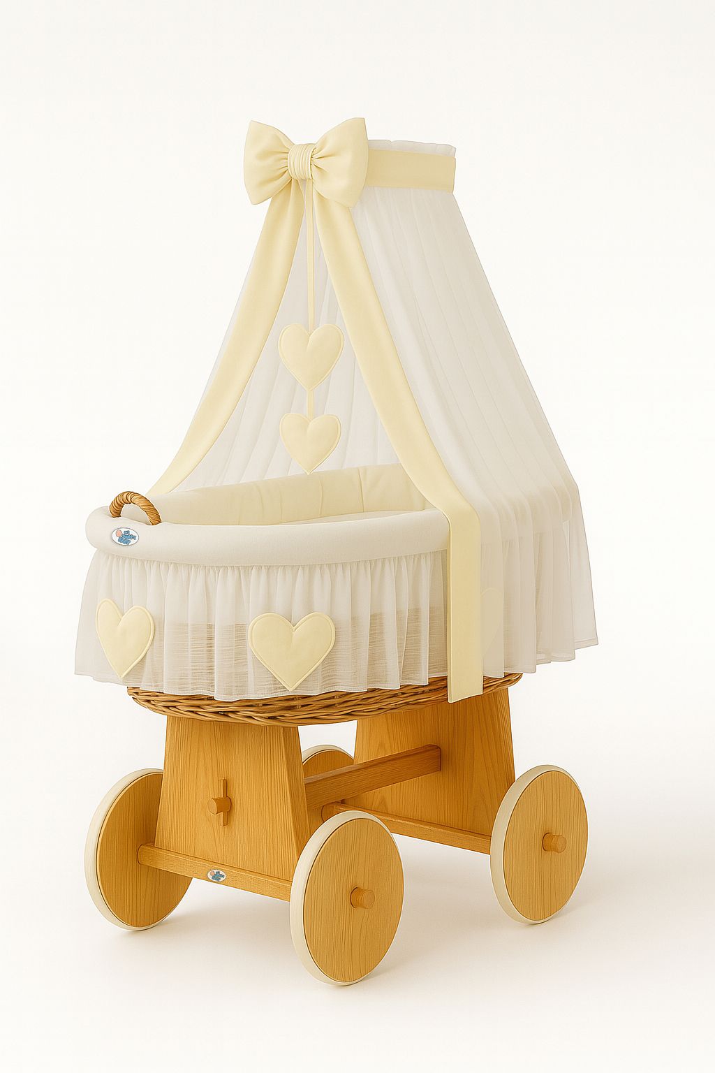 Moses Basket Wicker drape crib Amelie - natural + cream bedding