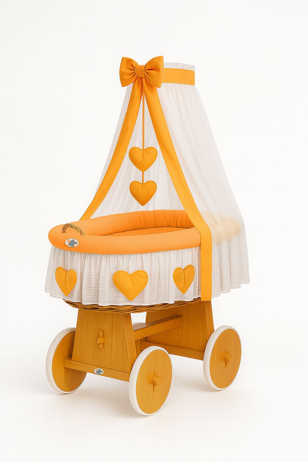Moses Basket Wicker drape crib Amelie - natural + peach bedding