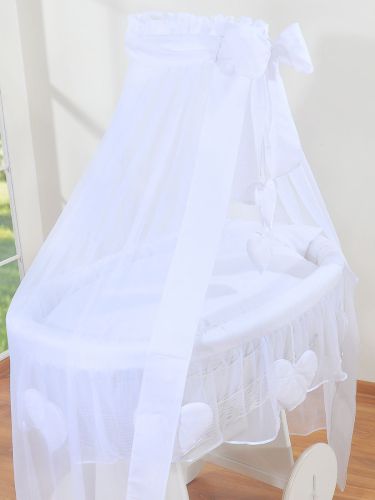 Moses Basket Wicker drape crib Deluxe Amelie - white + white bedding