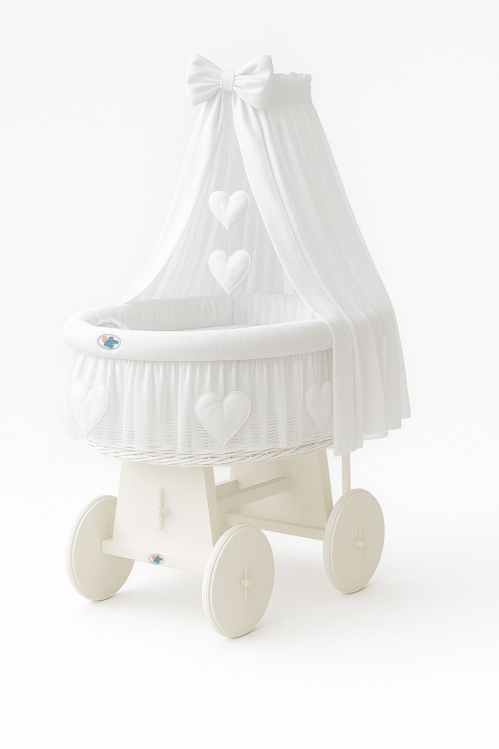 Moses Basket Wicker drape crib Amelie - white + white bedding