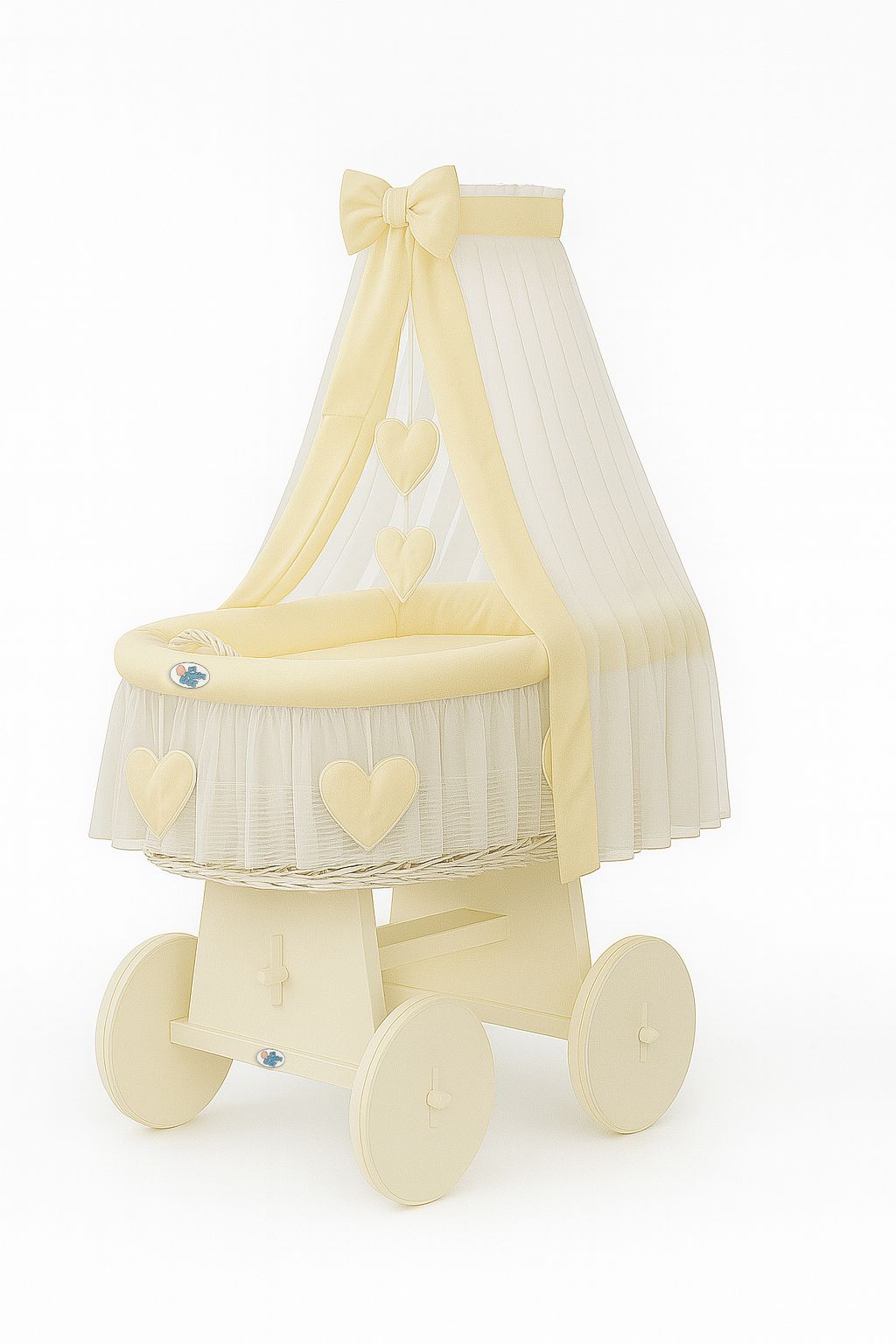 Moses Basket Wicker drape crib Amelie - white + cream bedding