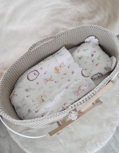 Moses basket BOHO Handmade cotton with mattress - light beige