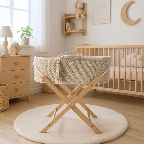 Moses basket BOHO Handmade with stand - light beige
