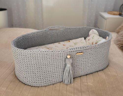 Moses basket BOHO Handmade with stand - gray