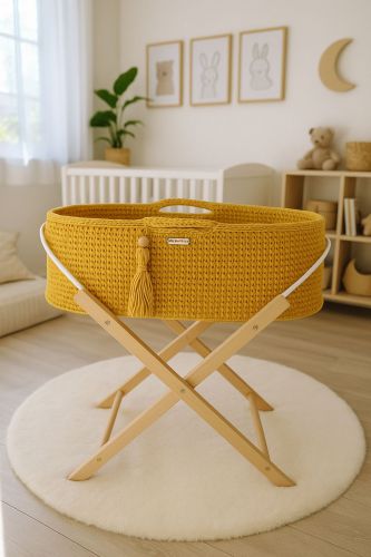 Moses basket BOHO Handmade with stand - honey yellow
