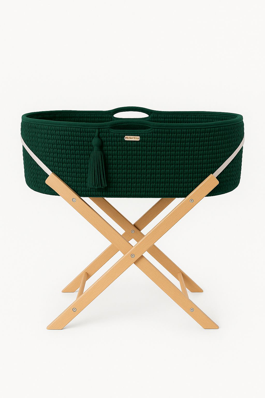 Moses basket BOHO Handmade with stand - bottle green