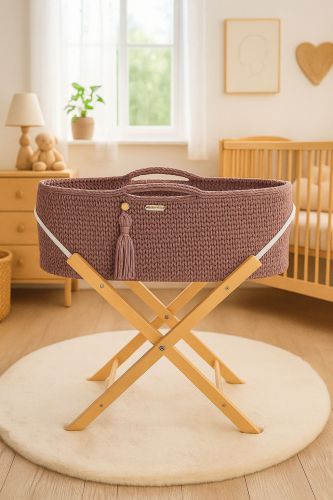 Moses basket BOHO Handmade with stand - mauve