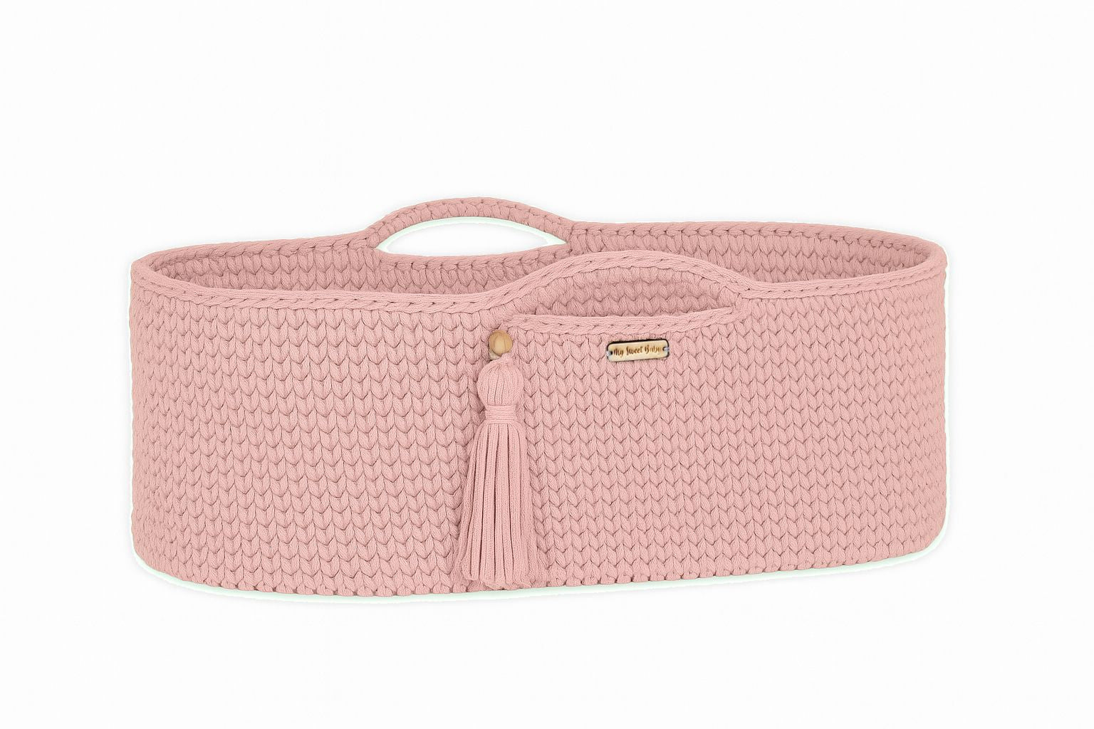 Moses basket BOHO Handmade cotton with mattress - pastel pink