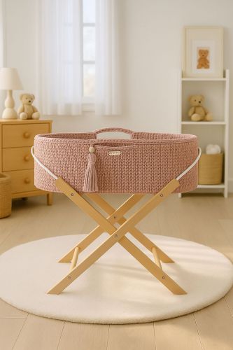 Moses basket BOHO Handmade with stand - pastel pink