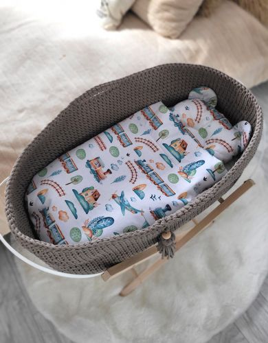 Moses basket BOHO Handmade cotton with mattress - mocca