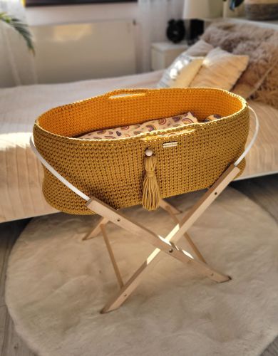 Moses basket BOHO Handmade with stand - honey yellow