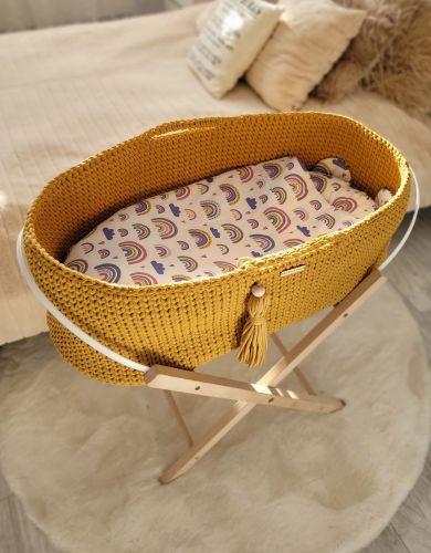Moses basket BOHO Handmade with stand - honey yellow
